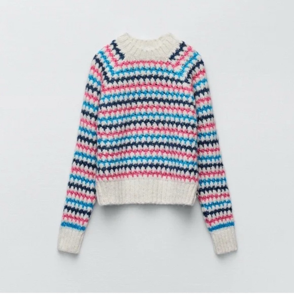 Knit Crochet Striped Women's Sweater